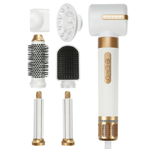 Hot Air Brush 7 in 1 Hair Dryer Brush Blow Dryer Brush Detachable Hair Dryer Styler Set White Gold Tone