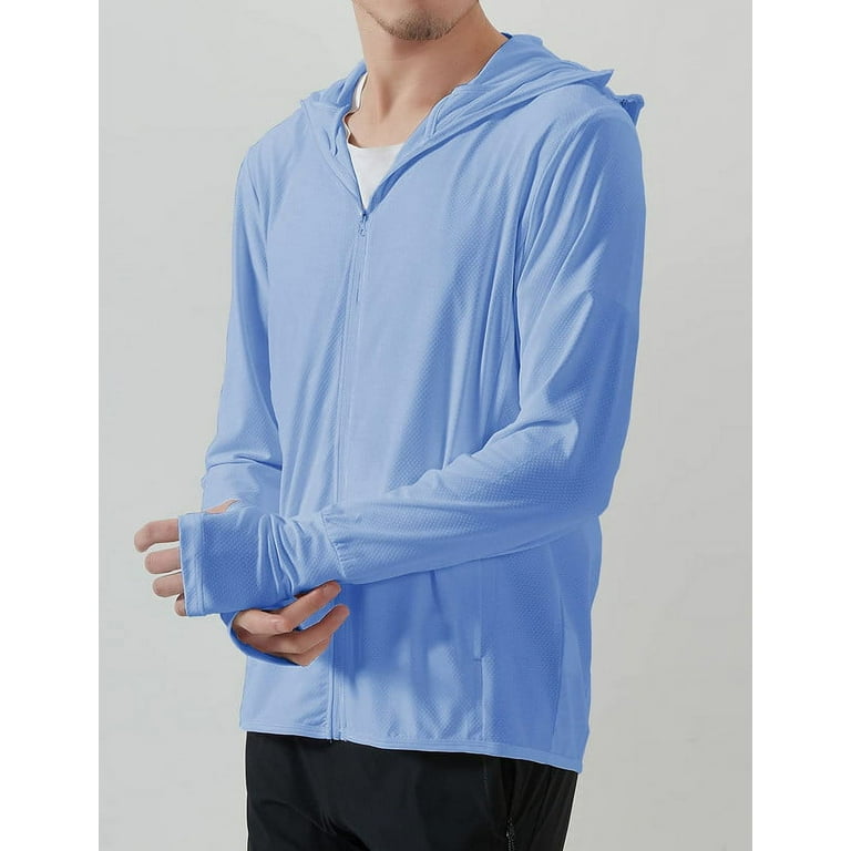 Men's UPF 50+ Sun Protection Hoodie SPF Thumbhole Shirts, Ocean Blue / S