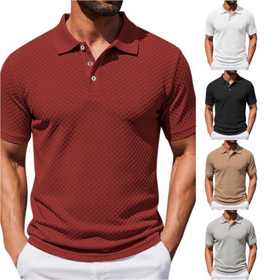 SGMVNU Men's Short Sleeve Polo Shirts, Solid Color V Neck Collared Golf Tee, Casual Slim Fit Breathable Summer T Shirts for Daily Work Outdoor Brick Red L