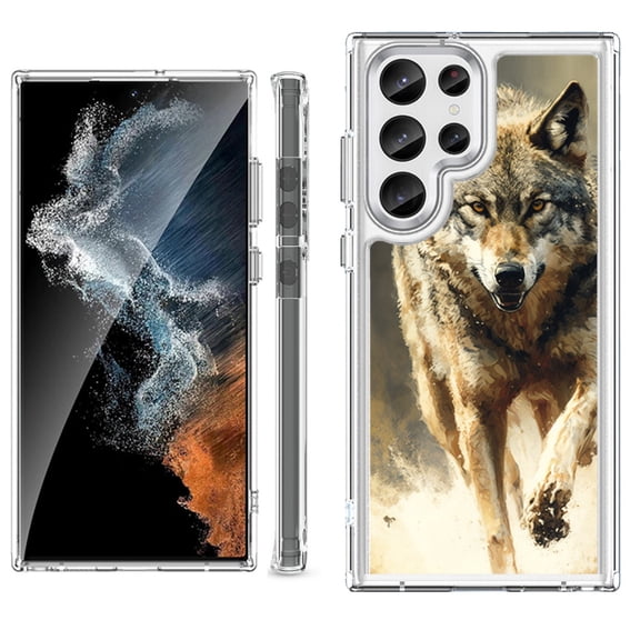 Shockproof Bumper Phone Case for Samsung Galaxy S23 Ultra 5G, by OneToughShield ® - Running Wolf