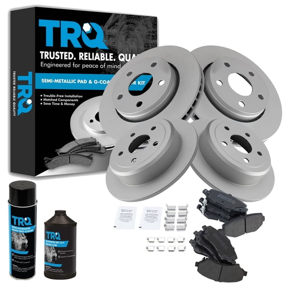 TRQ Metallic Brake Pad & Coated Rotor Front Rear Kit w/Fluids for Jeep Wrangler BKA23279 Fits select: 2008,2015-2018 JEEP WRANGLER UNLIMITED