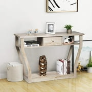 Giantex 3 Tiers Console Table with Drawer  47'' Wooden Accent Table with Open Storage Shelves