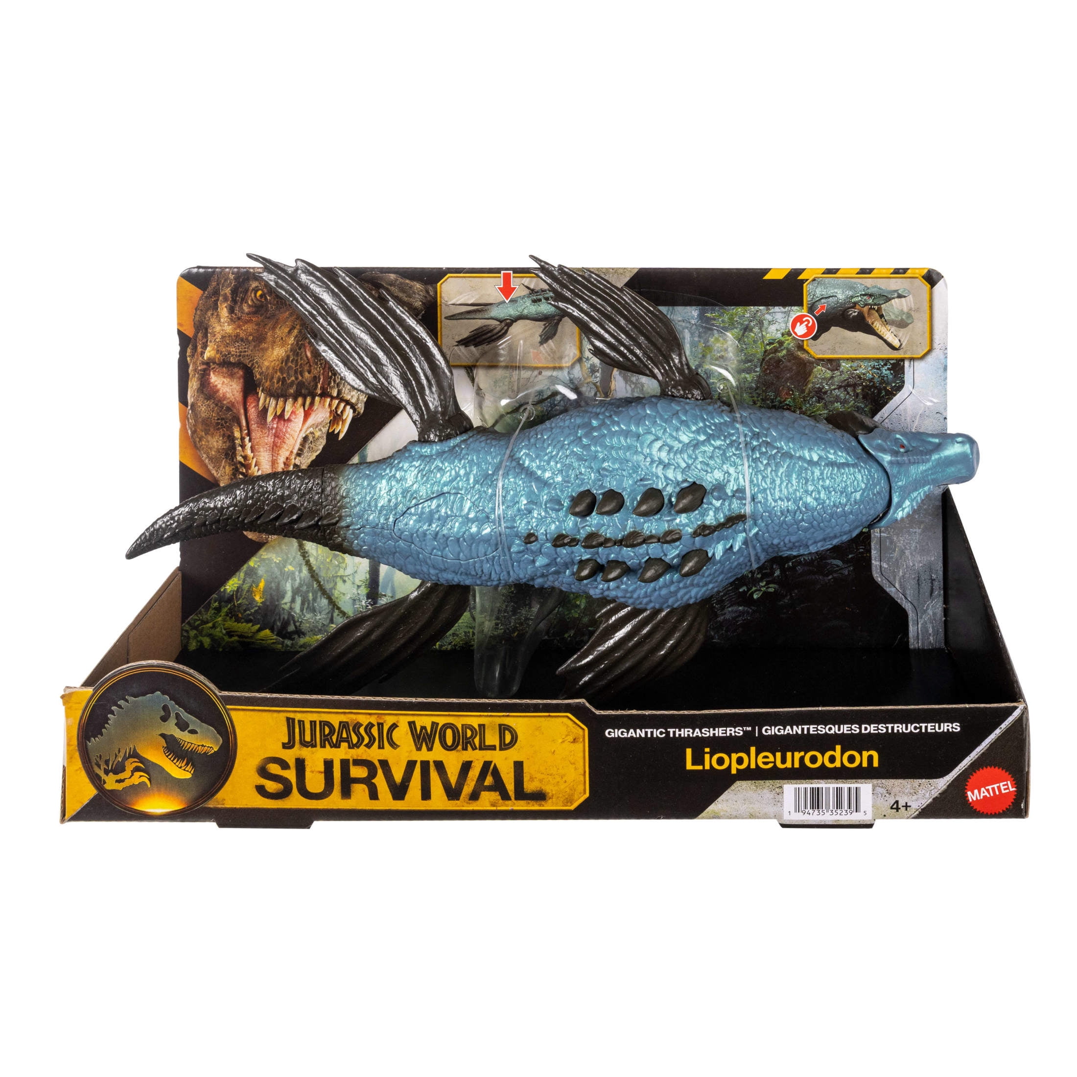 Jurassic World Gigantic Thrashers Liopleurodon Dinosaur Action Figure Toy, 2 Attacks & Evolve Feature