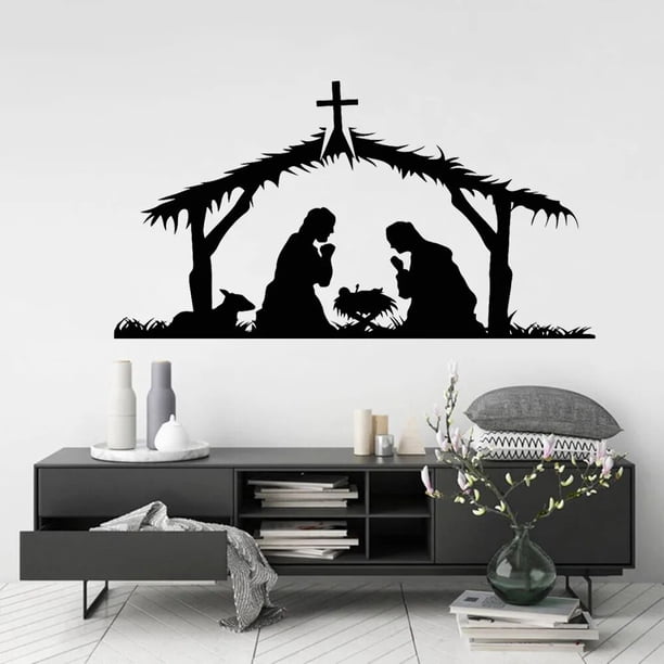 Calcomanía de pared religiosa para sala de estar, vinilo adhesivo artístico de nacimiento de María, José, Jesús, dormitorio, Navidad, decoración del hogar, G784