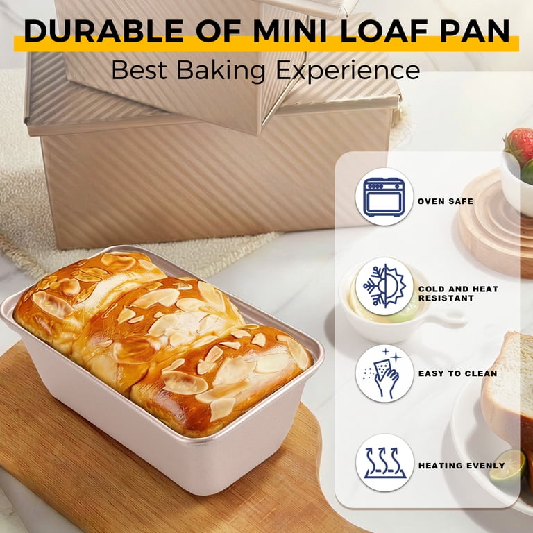 HONGBAKE Mini Loaf Pan Set of 3, Nonstick Carbon Steel Bread Tins