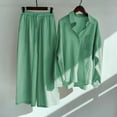 thumbnail image 4 of MSJUHEG Workout Sets For Women Shirts For Women Women 2 Piece Retro Plus Size Cotton And Shirt Suit High Waist Slacks Suit Top Pants Long Sleeve Lounge Sets For Women Mint Green L, 4 of 6