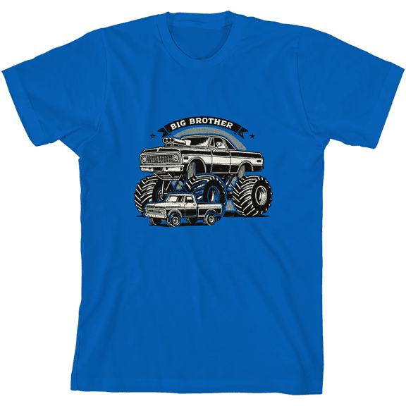 Big Brother Monster Truck Boy's Natural Crew Neck Short Sleeve Tee-Medium