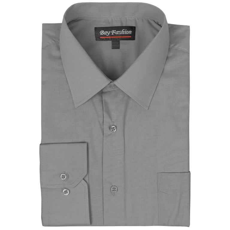 grey dress shirt men's Barry. Wang Silver Satin Mens Dress Shirts Long Sleeve Solid Formal Shirt, M