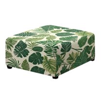 Xoenoiee Tropical Palm Leaves Print Stretch Ottoman Cover Square Storage Ottoman Slipcover Footrest Stool Covers Ottoman Slipcovers for Foot Stool with Nonslip Elastic Bottom, S