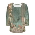 thumbnail image 4 of Ruimatai Women's Casual Square Neck Printed Blouse Three-Quarter Sleeve Flowy Tunic Top Comfortable Stretchy Fabric Fashion Summer T-Shirt, 4 of 5