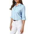 thumbnail image 4 of CAMISAS CASUAL CON BOTONES INSPIRE CHIC PARA MUJER, BLUSA DE MANGA LARGA CON COLLAR Y ROLLO, TALLA 2XL, AZUL CLARO, 4 of 6