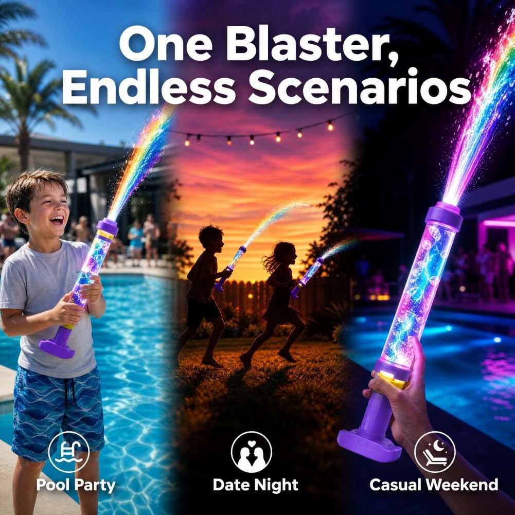 Glowing Rainbow LED Water Blaster | Summer Fun that Pops Like Magic!Creativity Squirt Water Blaster Guns,Firework Spray Water Soaker Toys for Pool Party Outdoor Summer Water Games
