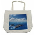 thumbnail image 1 of Sea Animals Shopping Bag, Dolphins Jumping in Clear Sea and Fluffy Clouds in Sky Marine Life Photograph, Eco-Friendly Reusable Bag for Groceries Beach and More, 15.5" X 14.5", Cream, by Ambesonne, 1 of 2