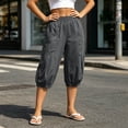 thumbnail image 4 of Jalioing Women's Capri Pants Casual Summer Elastic Waist Cropped Trousers Solid Color Loose Cuffed Capris with Pocket, 4 of 9