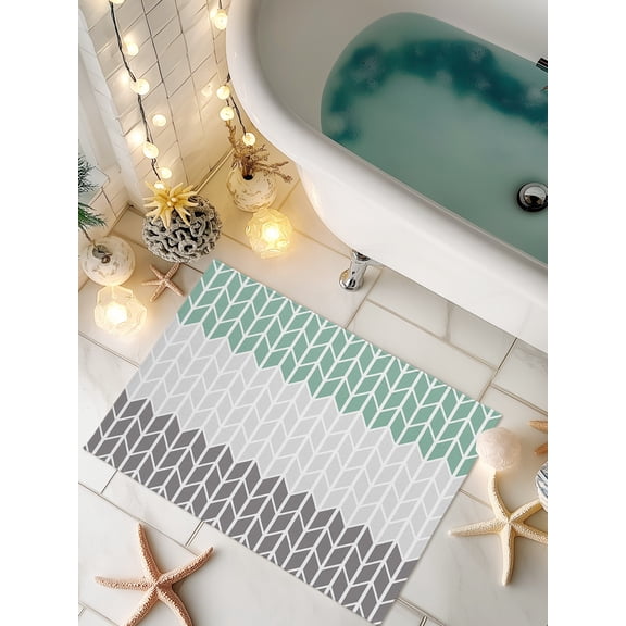 Doormat Herringbone Pattern Front Door Mat Non Slip Absorbent Low Profile Floor Mat Vintage Turquoise Ombre Grey Welcome Mats Entryway Rug for Entrance Kitchen Porch Home Decor 16"x24"