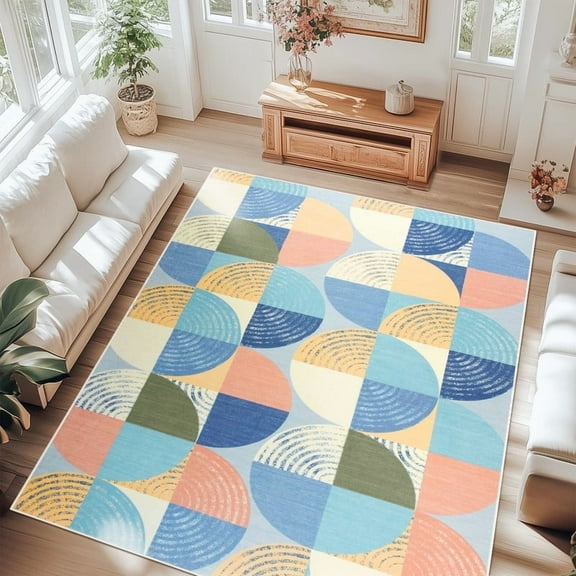 Jamfeel 6x9 Area Rugs for Living Room Abstract Low Pile Washable Rug Vintage Rugs for Bedroom Home Decor, Blue