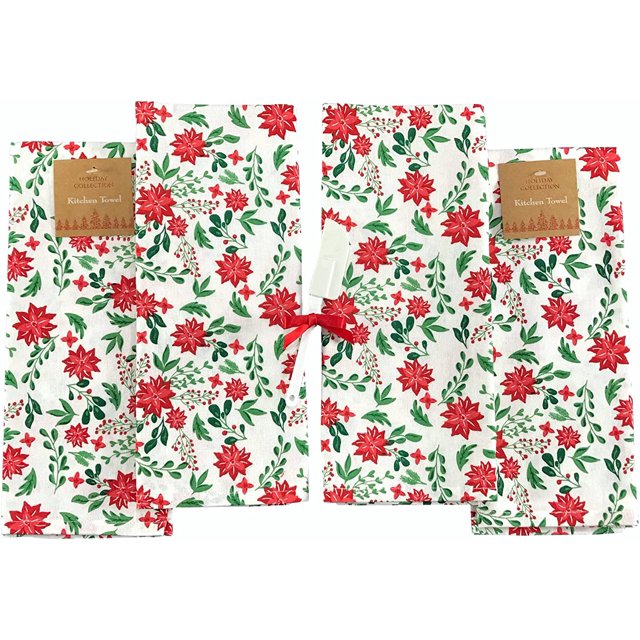 Holiday Floral Christmas Kitchen Dish Towel Set Traditional Christmas