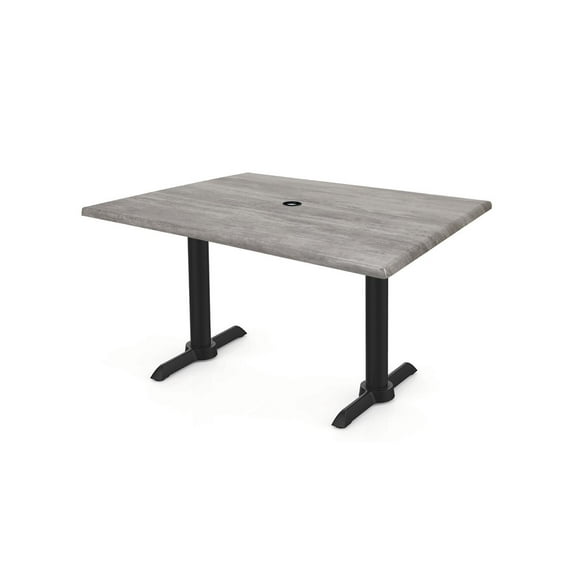 Two 30" Tall OD211EB Indoor/Outdoor All-Season Table Bases with a 30" x 48" Greystone Top with Umbrella Hole