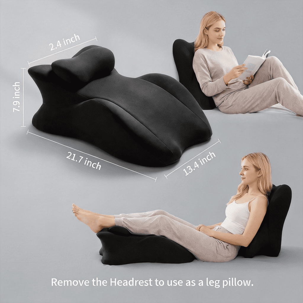 Memory Foam Wedge Pillow for Prone Reading & Bed Sitting – Ergonomic Multi-Position Support Cushion for Back Pain Relief, Leg Elevation, and Acid Reflux – Removable Cover, Pink/Gray