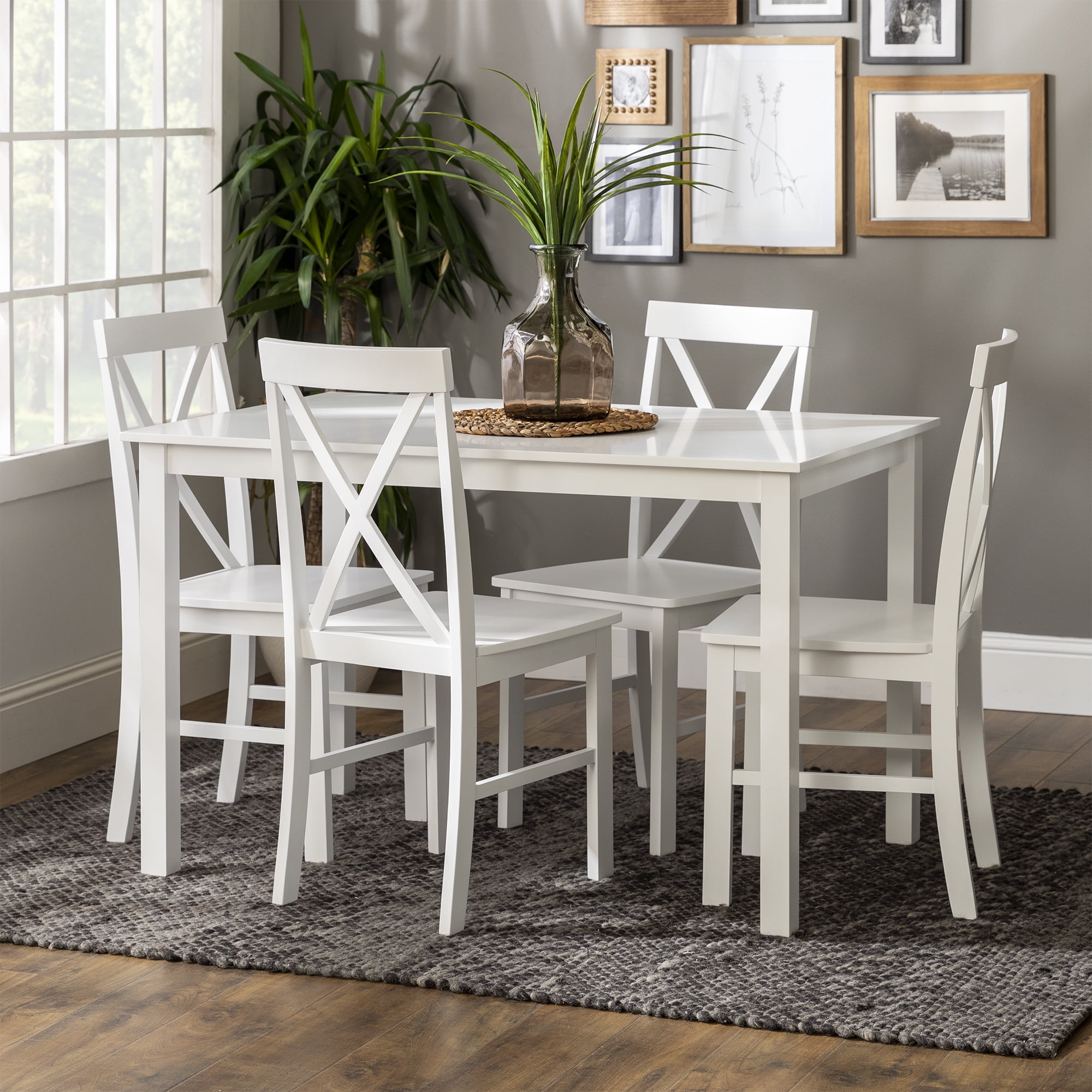 Linon Willow 2 Tone Five Piece Upholstered Dining Set in Teal Blue Wood Walmart