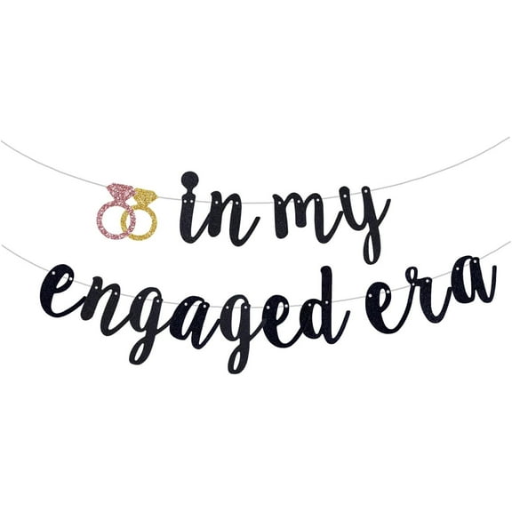 In My Engaged Era Banner,Black Glitter Engagement Party Decorations, Pre-Strung Engagement Banner For Wedding/Bridal Shower Party Decor Supplies