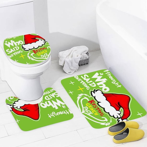 Felpudo de bienvenida de Grinch de 3 piezas Felpudo de bienvenida de Navidad de Grinch: felpudo antideslizante y lavable con parte trasera de goma y copos de nieve para una alfombra con encanto de ilu