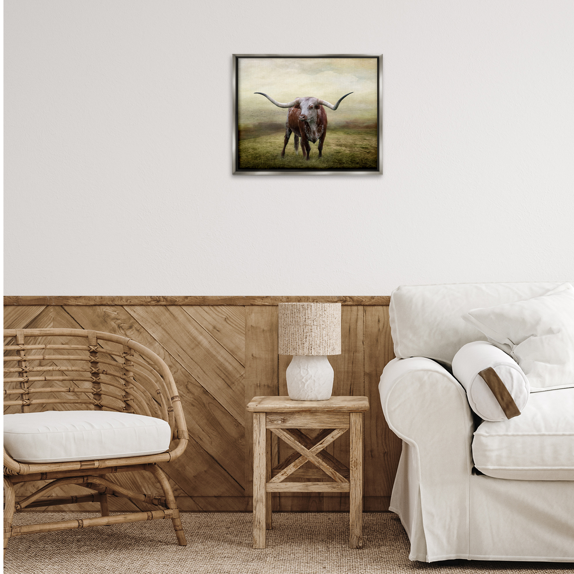 Stupell Industries Pride Of The Longhorn Animals & Insects Photography Gray Floater Framed Canvas Art Print Wall Art, 21 x 17