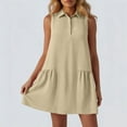 thumbnail image 4 of ClodeEU Women's Sleeveless Collared Shirt Dress, Casual Solid Color Ruffled Hem Tunic Mini Dress Khaki,Women's Plus XL, 4 of 6