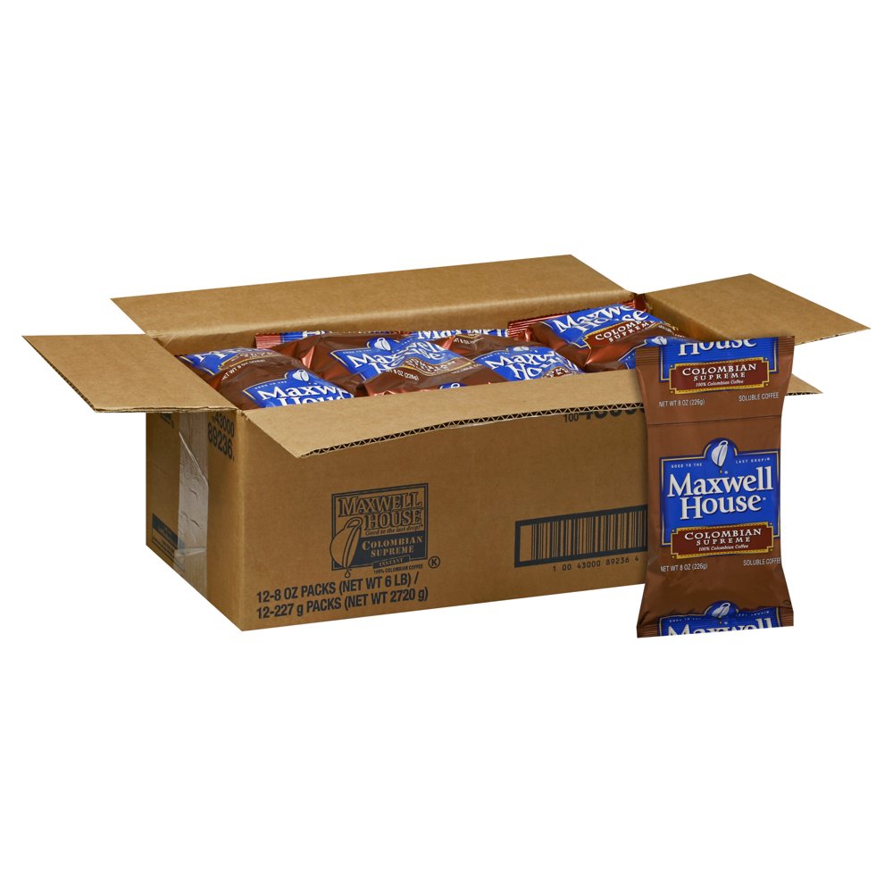 Maxwell House 100 Colombian Instant Soluble Coffee, 12 ct Casepack, 8 oz Bags
