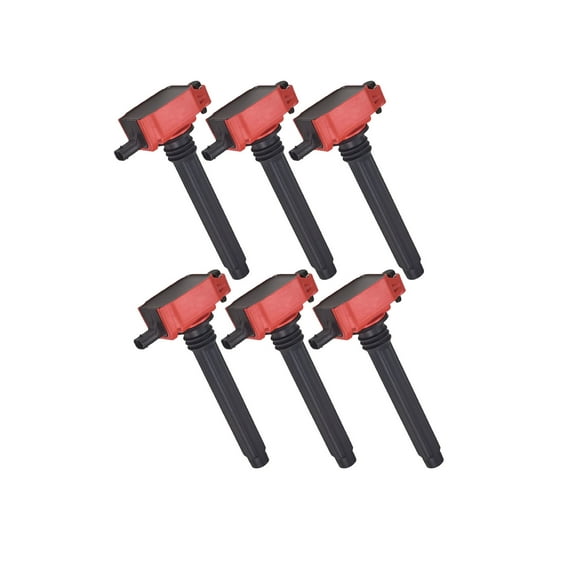 Set of 6 Red Color Ignition Coils Compatible with 2016-2017 Jeep Cherokee 3.2L 3239CC 198Cu. In. V6 Replacement for UF648 C1791