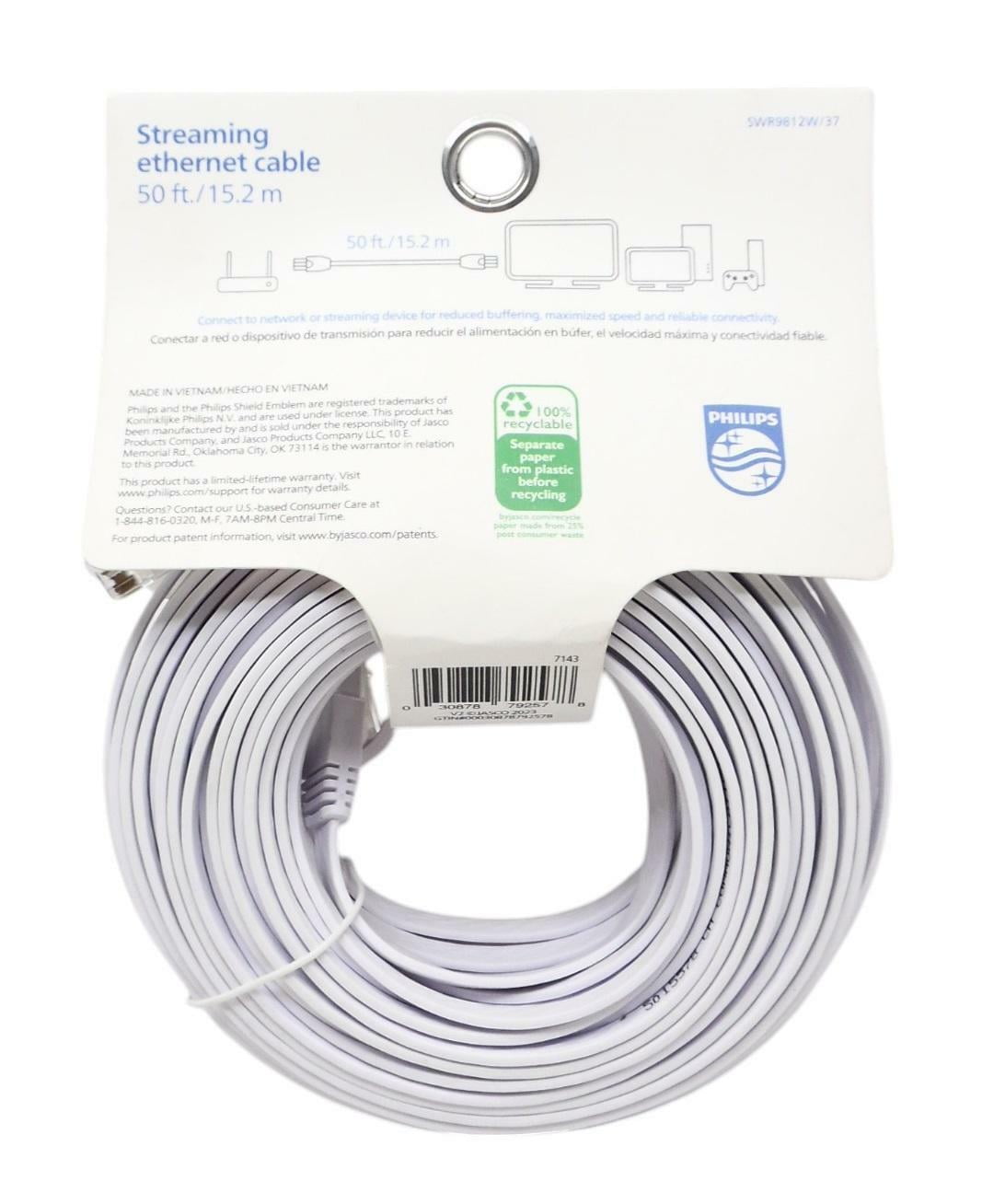 Philips Audio/Video Network Cable Cat6 Flat Streaming Ethernet Cable White, 50ft