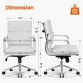 thumbnail image 3 of CQAOE Ergonomic Mid-Back Office Desk Chair, White Leather Executive Swivel Chair with Adjustable Height, Padded Seat & Arms, Rolling Wheels for Home, Conference & Vanity Use, 3 of 7