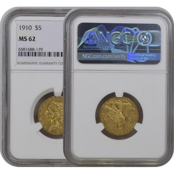 U.S. Mint 1910 Indian Gold Half Eagle MS-62 NGC Bullion Coin, 8.36 g