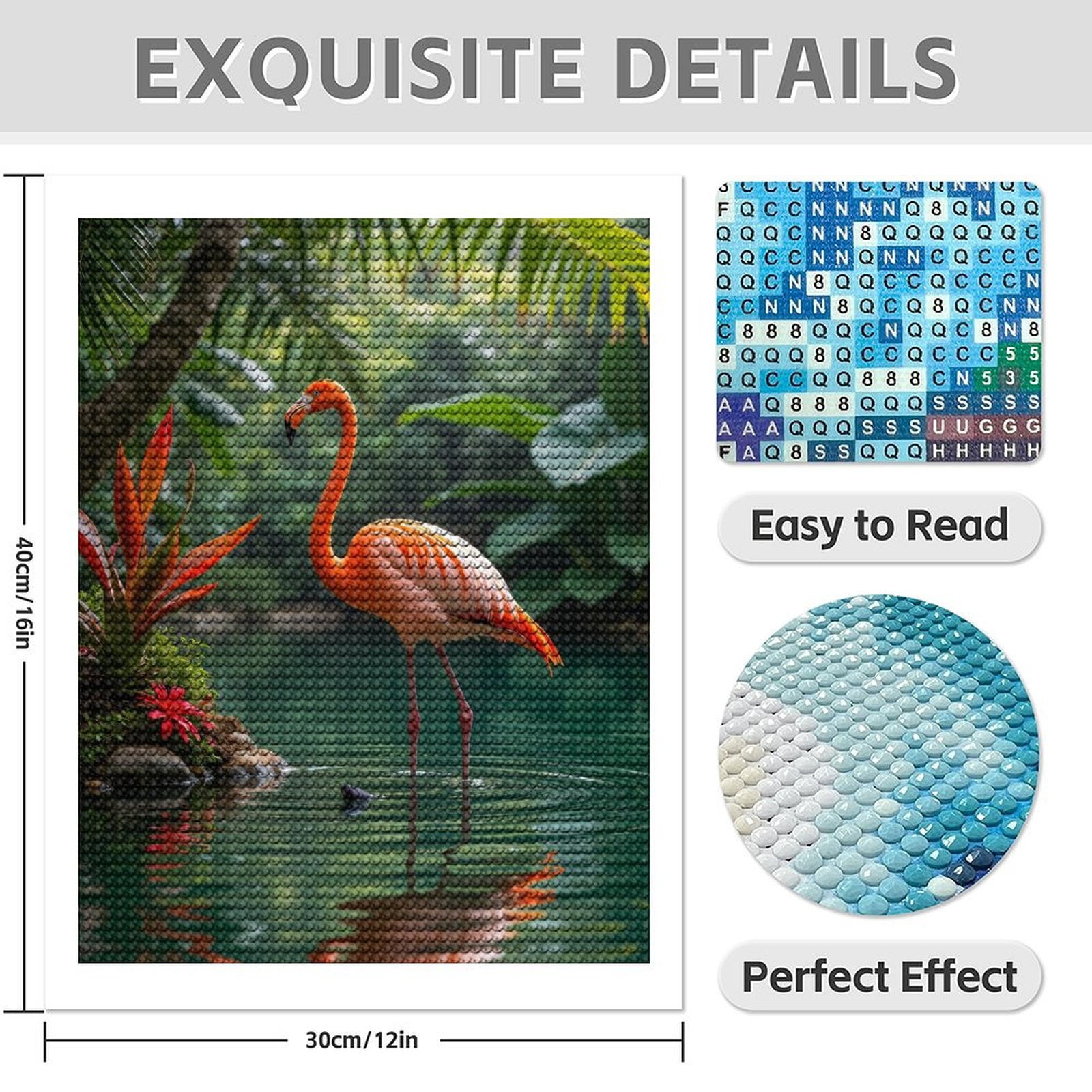 Diamond Art Kit for Adults, Flamingo Tranquil Tropical Scene Diamond Painting for Adults Beginners, DIY Diamond Art Painting Kits, 5D Diamond Painting Crafts for Home Decor 12x16 Frameless