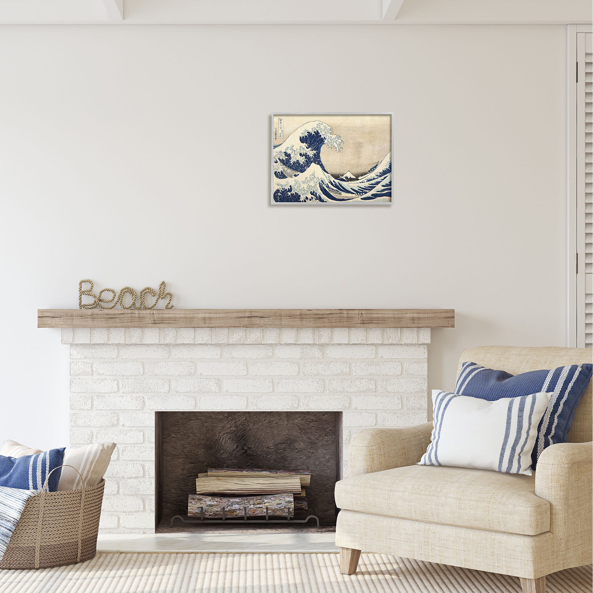 Stupell Industries Classic Tsunami Wave Nature Painting Gray Framed Art Print Wall Art, 20 x 16