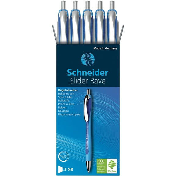 Schneider Slider Rave XB Retractable Ballpoint Pen Extra Bold Point Blue Ink 5/Box (PSY132503)