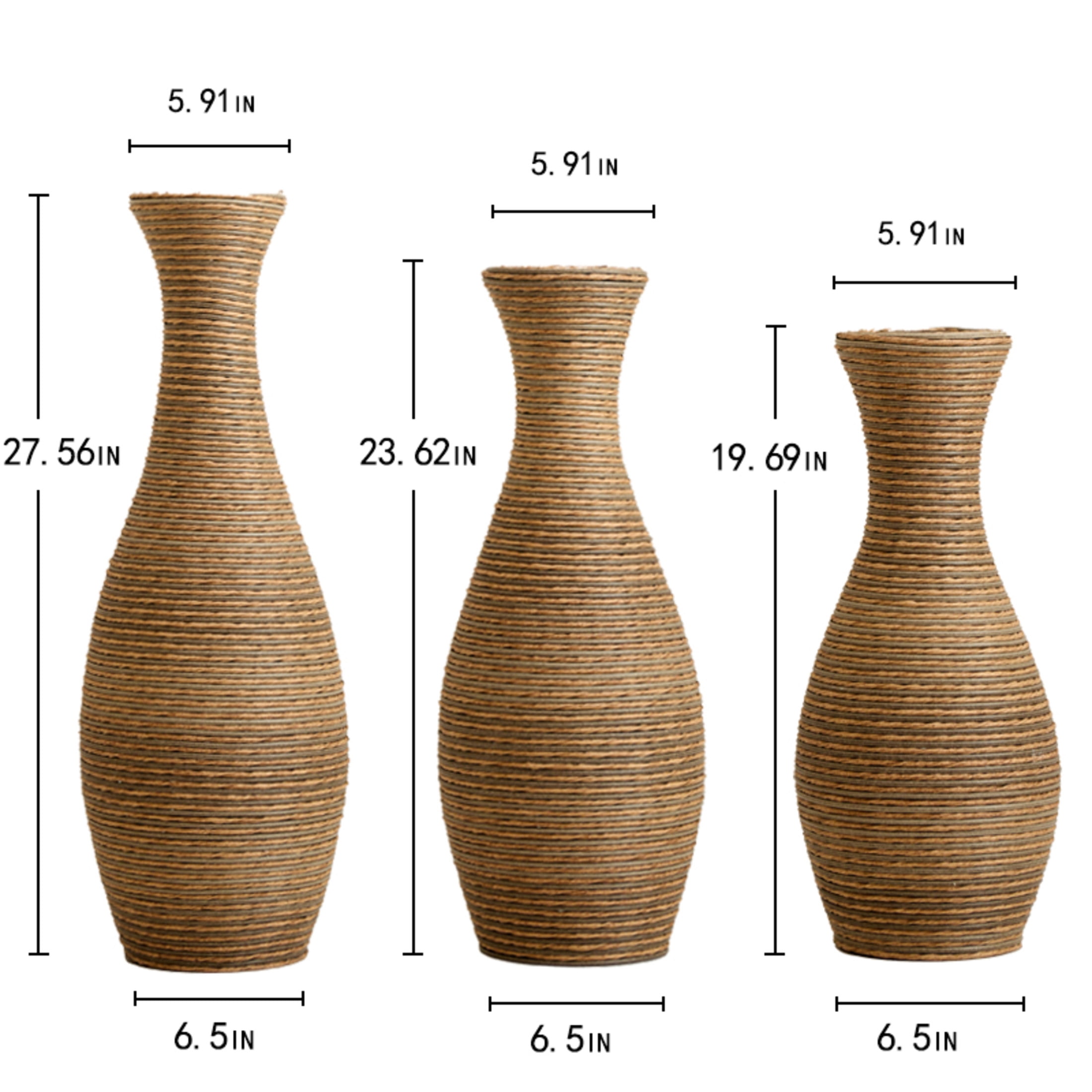 Noble House 3-Piece Rattan-Look PVC Floor Vase Set, Decorative Vases for Home Decor, Beige