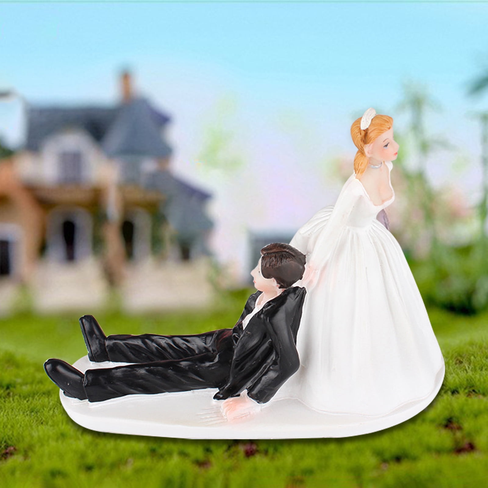 Wedding Cake Doll Resin Groom Bride Black Couple Figurine Cake Stand Topper 