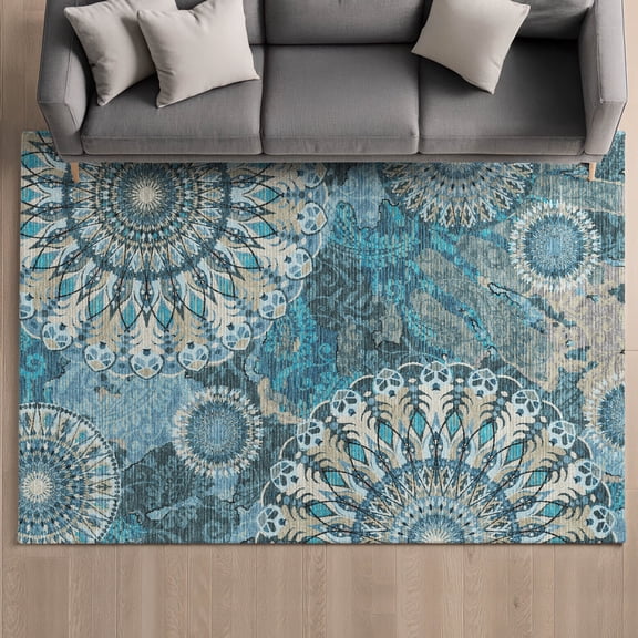 Addison Rugs Mayfield Premium Machine Washable Transitional Paisley Teal Rectangle Rug, 10' x 14'