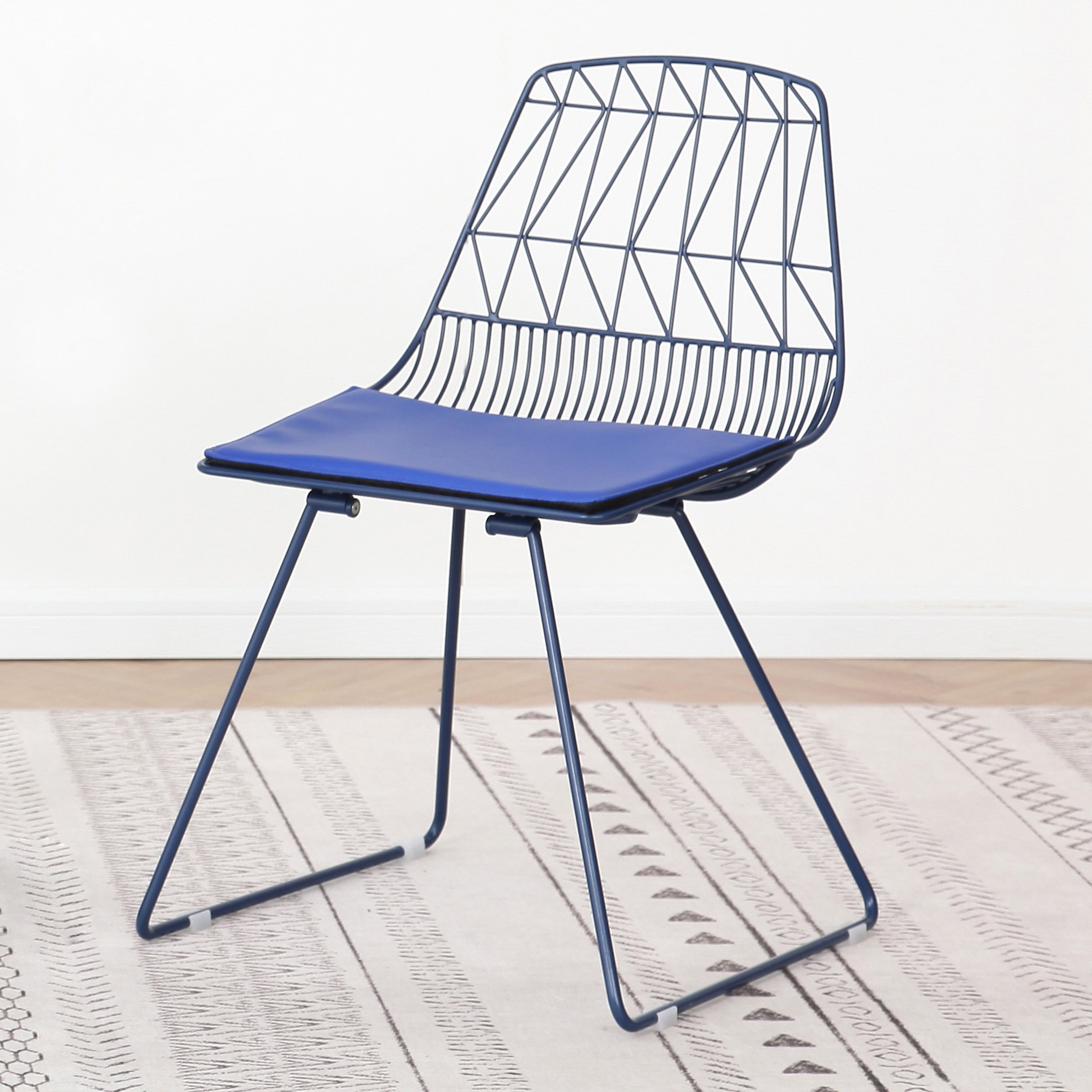 Modern Geometric Metal Dining Chair with Faux Leather Seat Pad, Set of 2