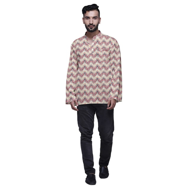 Atasi Chemise Kurta en Coton à Patte de Boutonnage pour Hommes Imprimée Courte Décontractée