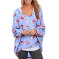 thumbnail image 2 of Sudaderas navideñas de cuello redondo para mujer, camisetas de empalme de manga larga con estampado de alces bonitos, camisetas informales de otoño Fridja po3510, 2 of 5