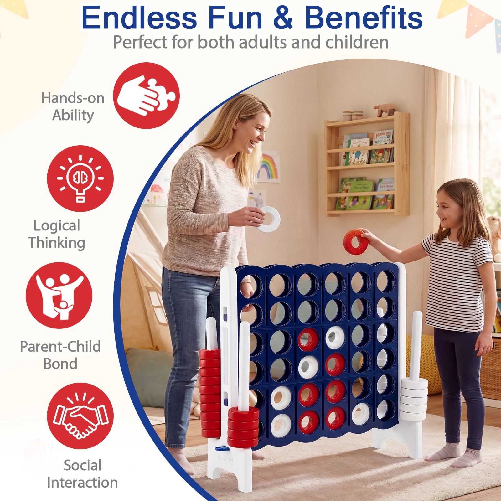Costway Jumbo 4-to-Score 4 in A Row Giant Game Set Indoor Outdoor Adults Kids Family Fun