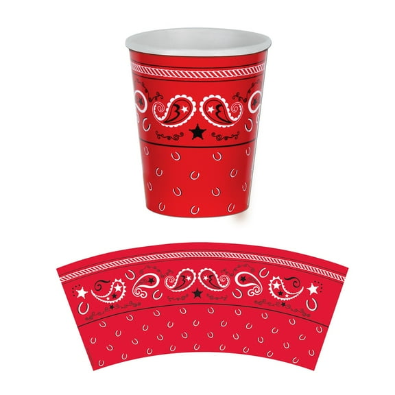 Party Central Club Pack of 96 Red and White Paisley Bandana Disposable Paper Drinking Party Tumbler