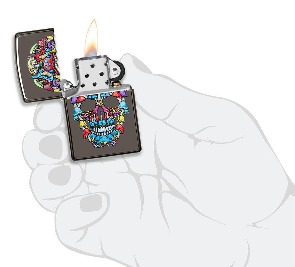 Zippo Mushroom Skull Design Black Ice Pocket Lighter