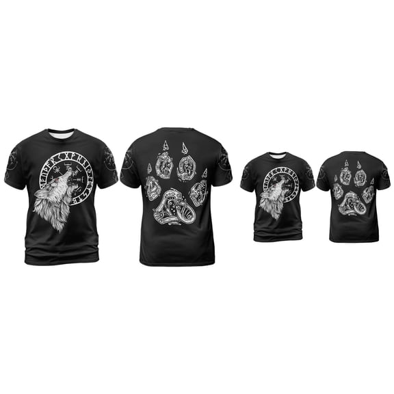 Viking Helm of Awe Odin Wolf T-Shirt, Norse Mythology Graphic Tee, Short Sleeve Casual Shirt