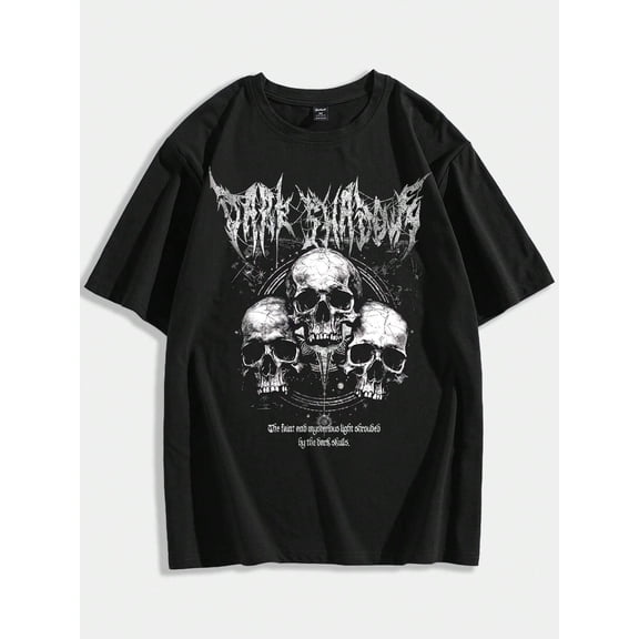 Men's Gothic Dark Skull Graphic T-Shirt