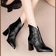 thumbnail image 3 of NECHOLOGY Zapatos Botines mujer Botas de otoño e invierno para mujer botas de tacón con tacón grueso hebilla de cinturón cremallera trasera a rayas botas de moda zapatos de mujer (Black 8), 3 of 6