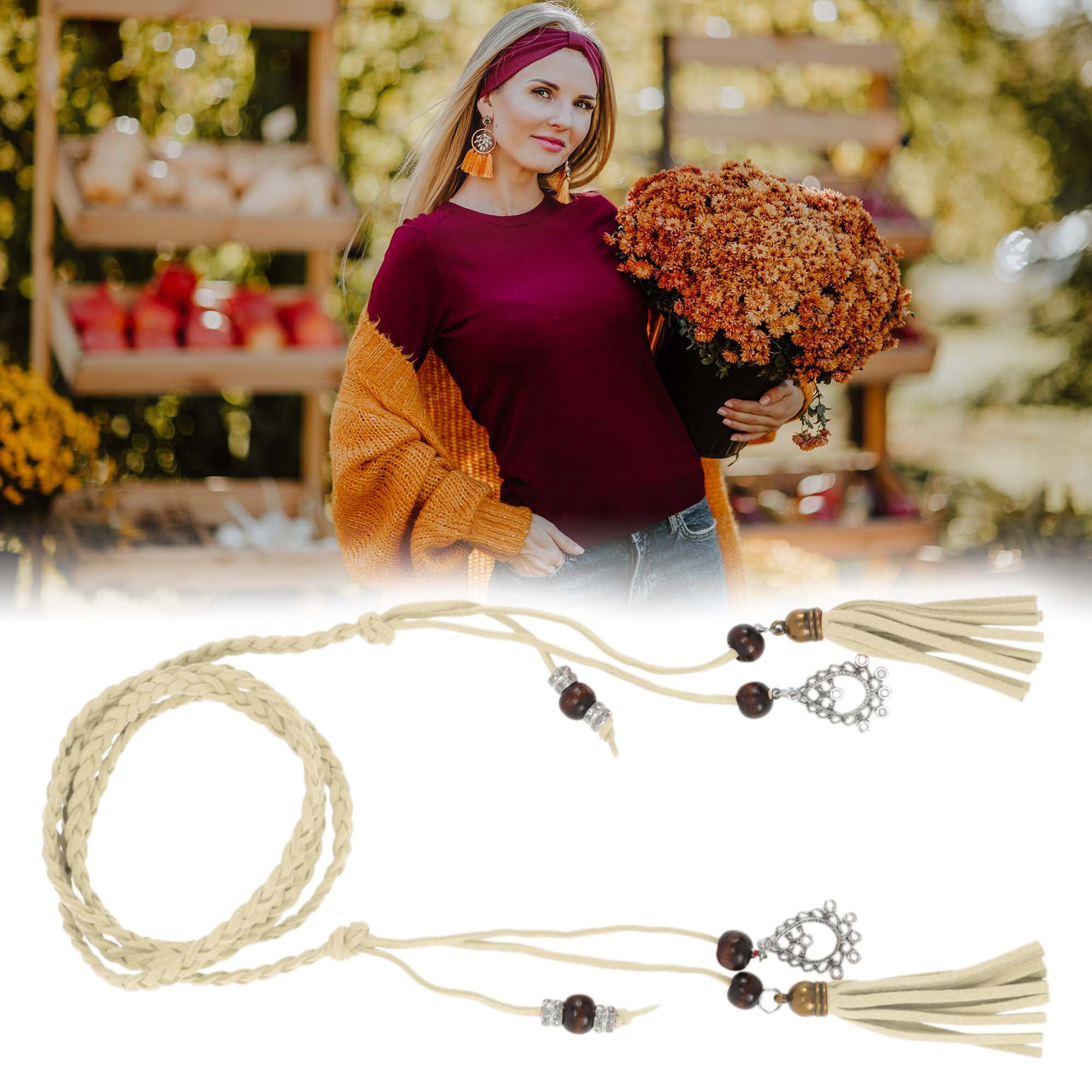 Unique Bargains Ancient Style Tassel Adjustable Waist Belt Khaki