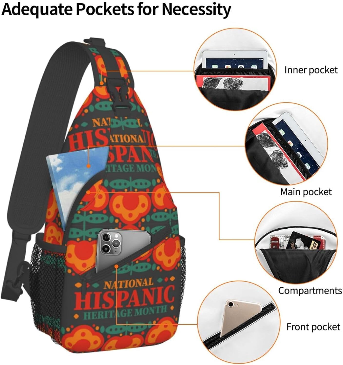 Mes Nacional De La Herencia Hispana Hispanic Heritage Month Sling Bag Crossbody Hiking Travel Chest Bags Backpack Shoulder Daypack for Women Men